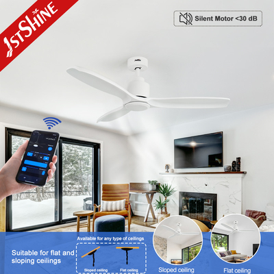 Modern White Indoor Solid Wood Ceiling Fan With Remote Control DC Motor