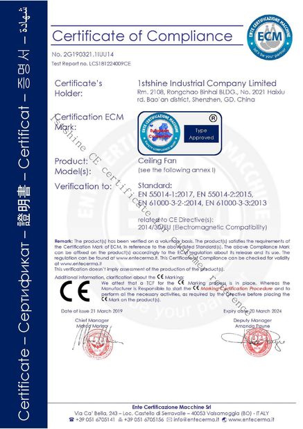 ประเทศจีน 1stshine Industrial Company Limited รับรอง