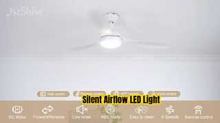 ไฟ LED พัดลมเพดานสีขาวสไตล์โมเดิร์นขนาด 52 นิ้ว