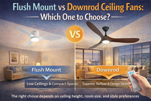 ข่าวล่าสุดของบริษัทเกี่ยวกับ แฟนท์เพดาน Flush Mount vs Downrod: เลือกอันไหนดี?