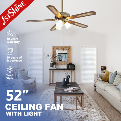 คุณภาพ  Classic Antique Brass Ceiling Fan With Light  Pull Chain AC Motor 5 Mdf Blade โรงงาน